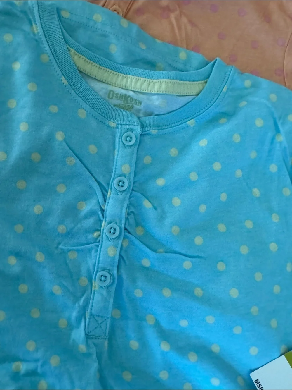 Girls 14/16 Osh Kosh B’gosh pastel New Polka Dot Button t shirt SL- Pink & Blue